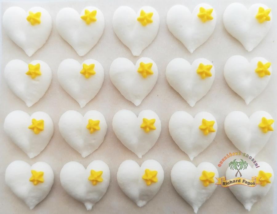Cukrové dekorace bílá srdíčka se žlutou kytičkou