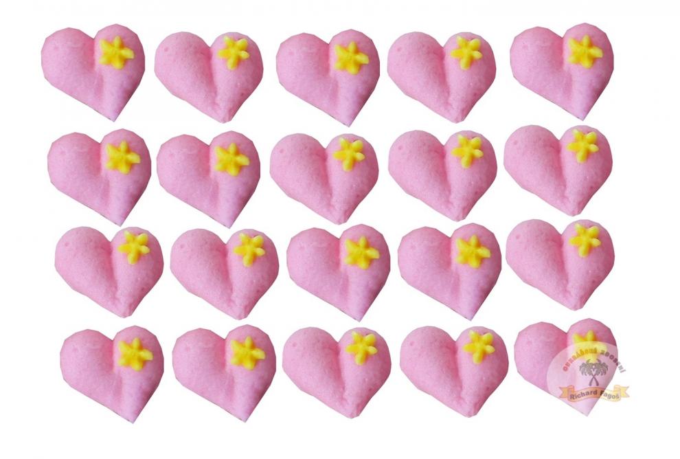 Cukrové dekorace růžová srdíčka s kytičkou